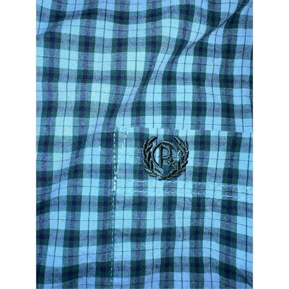 Vintage Panhandle Slim Green Blue Checkered Plaid Button Down Shirt Men’s 2XL - Picture 4 of 6